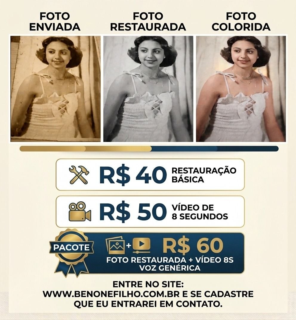 Foto antiga restaurada e colorizada pela Benony